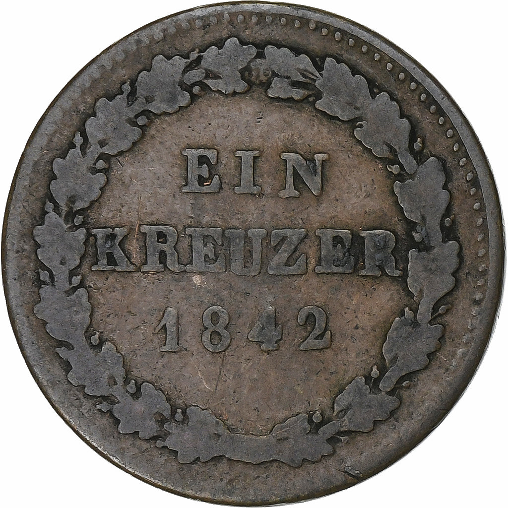 Grand Duchy of Hessen-Darmstadt, Ludwig II, Kreuzer, 1842, Darmstadt, Kupfer, S+