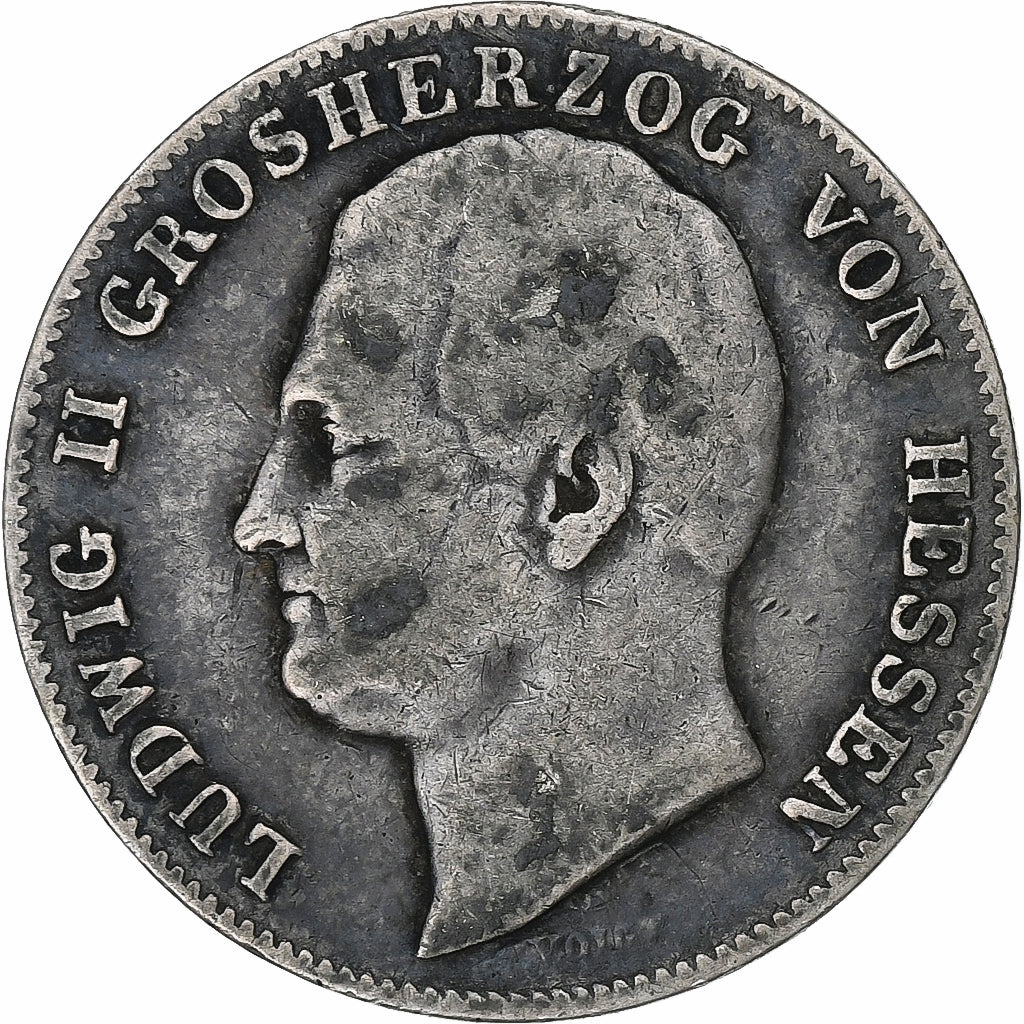 Grand-duché de Hesse-Darmstadt, Ludwig II, 1/2 Gulden, 1843, Darmstadt, Argent