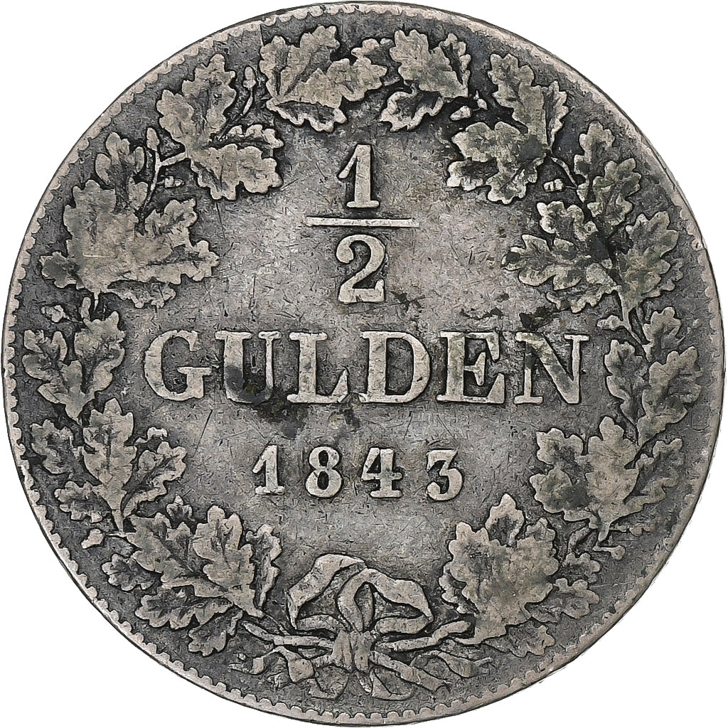 Grand-duché de Hesse-Darmstadt, Ludwig II, 1/2 Gulden, 1843, Darmstadt, Argent