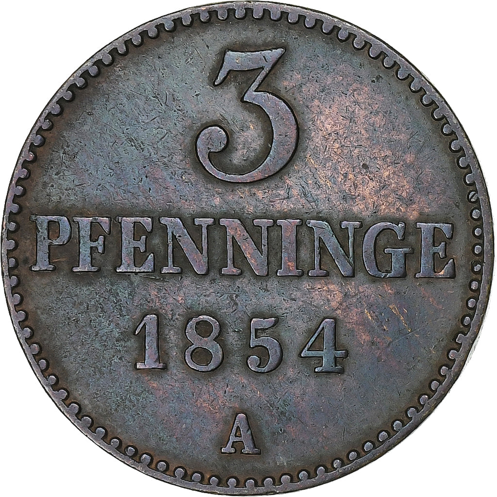 Duitsland, Friedrich Franz II, 3 Pfennig, 1854, Schwerin, Koper, ZF+, KM:310
