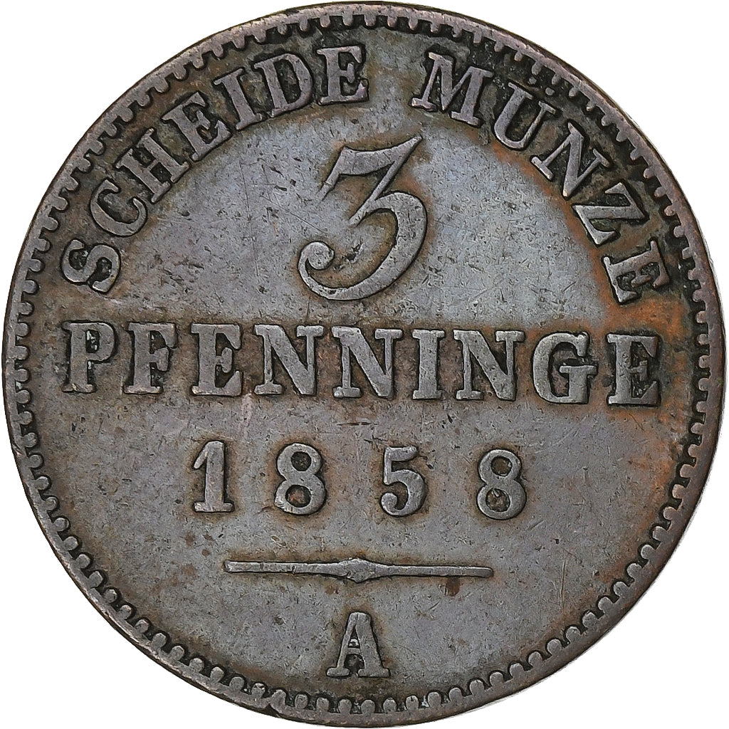 Germany, Principality of Lippe, 3 Pfennig, 1858, Berlin, Copper, VF(30-35)