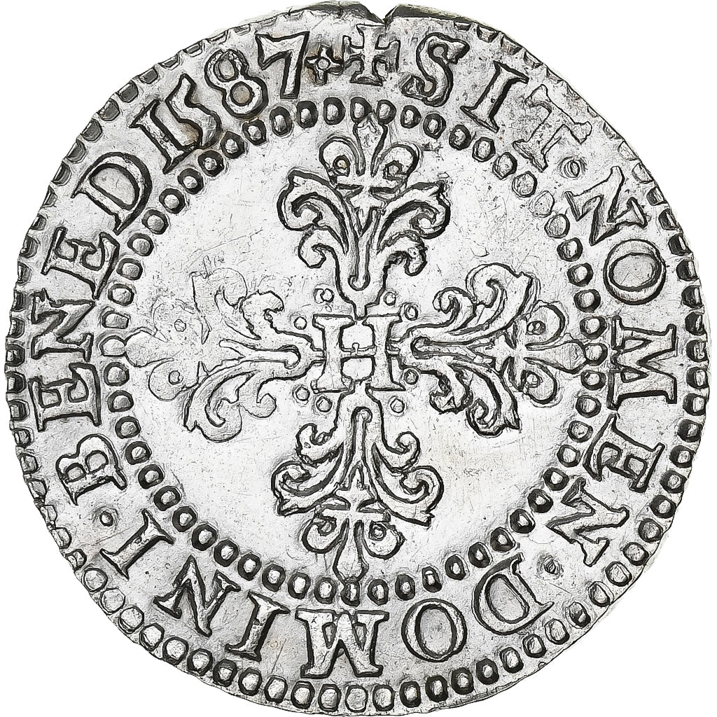 France, Henri III, 1/2 Franc au col plat, 1587, Poitiers, Argent, SUP