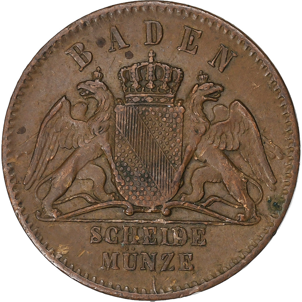 Grand Duchy of Baden, Friedrich I, 1/2 Kreuzer, 1861, Karlsruhe, Kupfer, SS