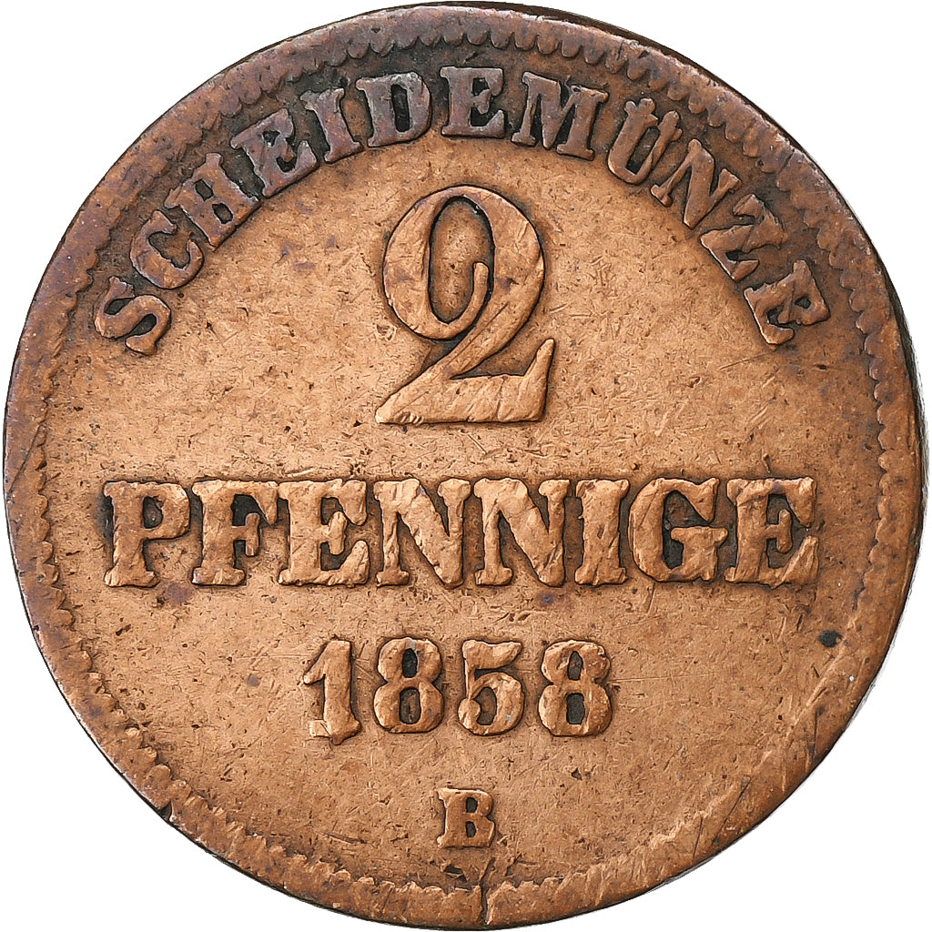 Germany, Oldenbourg-Birkenfeld, Paul Friedrich August, 2 Pfennig, 1858, Copper