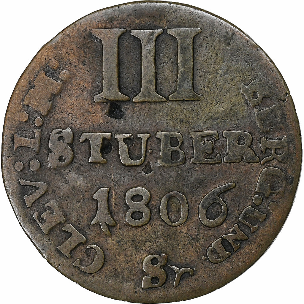 Grand-duché de Berg, Joachim Murat, 3 Stüber, 1806, Billon, TB+, KM:10