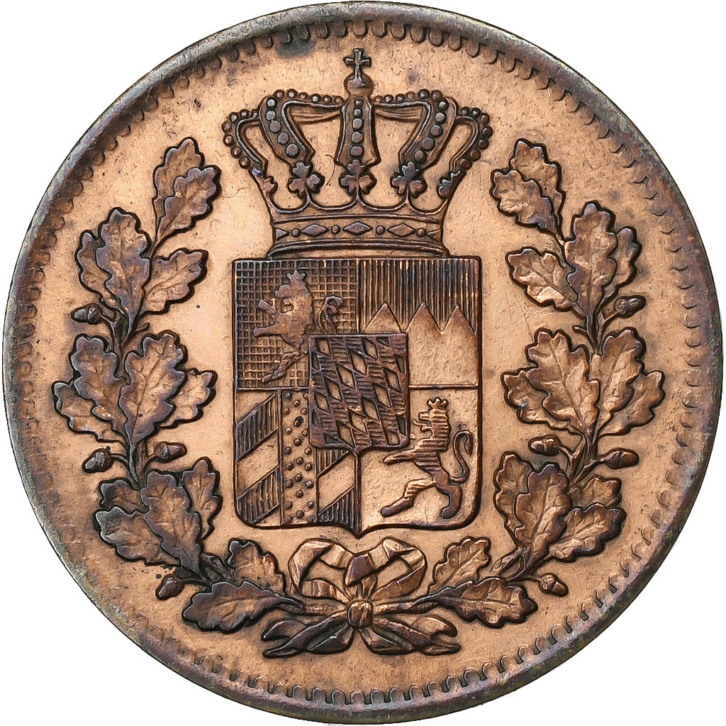 Kingdom of Bavaria, Ludwig II, 2 Pfennig, 1871, Munich, Kupfer, VZ, KM:857