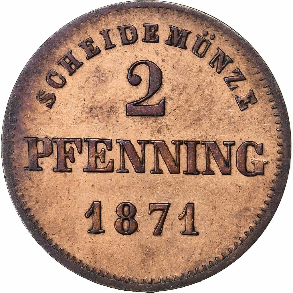 Kingdom of Bavaria, Ludwig II, 2 Pfennig, 1871, Munich, Kupfer, VZ, KM:857