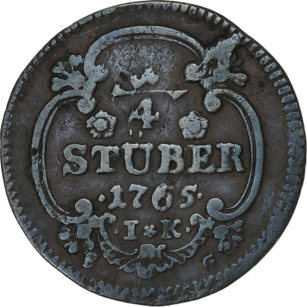 Alemania, Maximilian Friedrich, 1/4 Stüber, 1765, Bonn, Cobre, BC+, KM:161