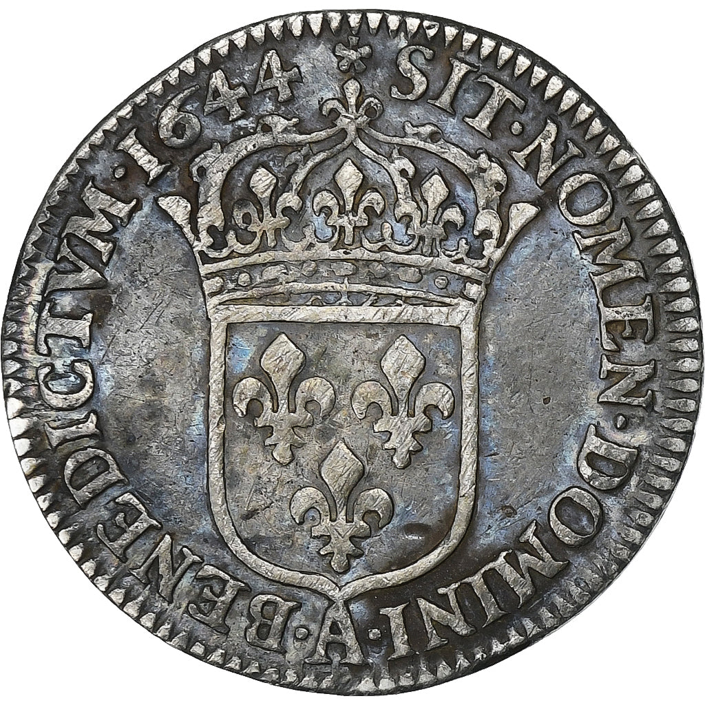França, Louis XIV, 1/12 Ecu à la mèche courte, 1644, Paris, rose, Prata