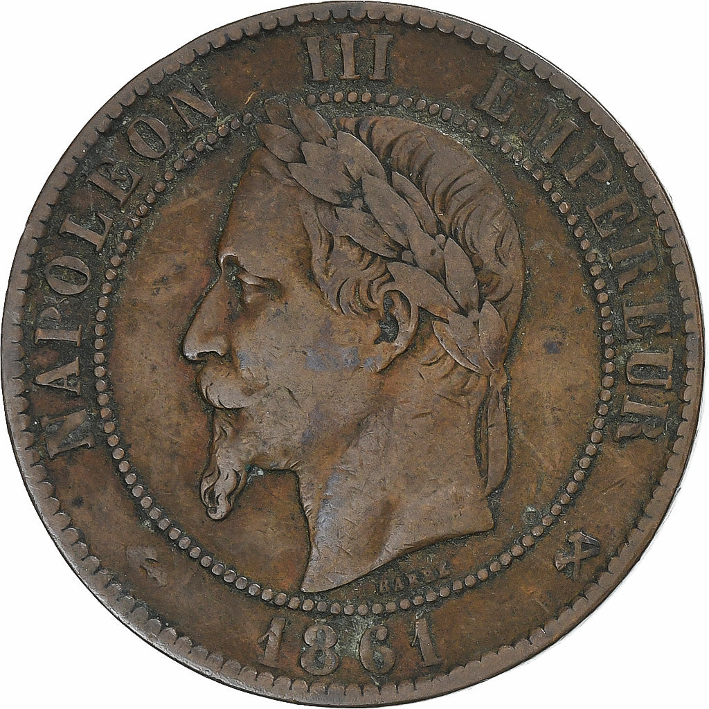 Frankreich, Napoleon III, 10 Centimes, 1861, Bordeaux, Bronze, S+, Gadoury:253