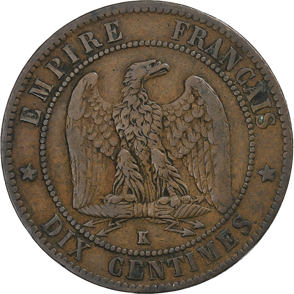 Frankreich, Napoleon III, 10 Centimes, 1861, Bordeaux, Bronze, S+, Gadoury:253