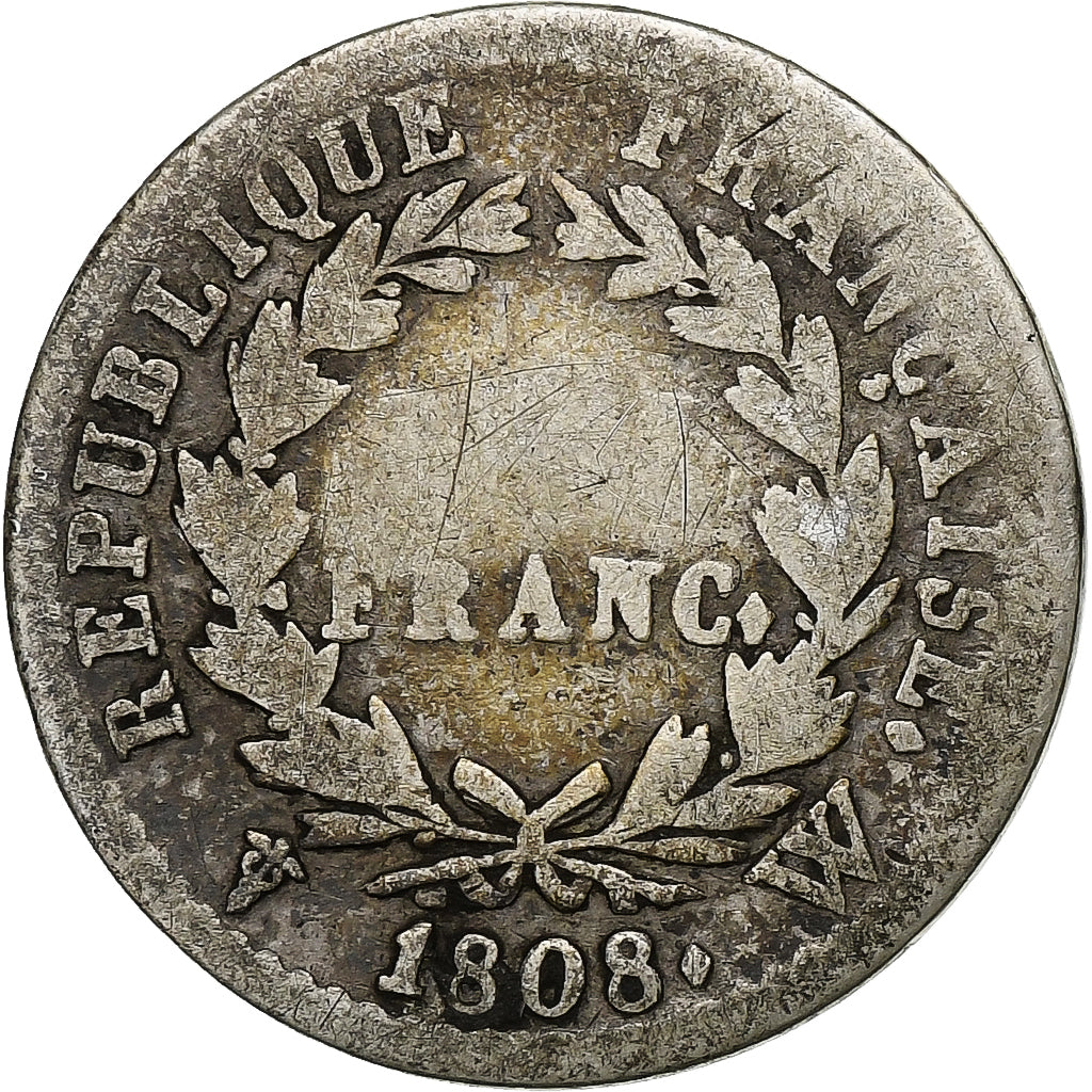 Francia, Napoleon I, 1/2 Franc, 1808, Lille, Argento, MB, Gadoury:398, KM:680.14