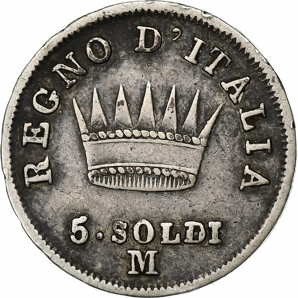 Kingdom of Italy, Napoleon I, 5 Soldi, 1812, Milan, Silver, VF(20-25)