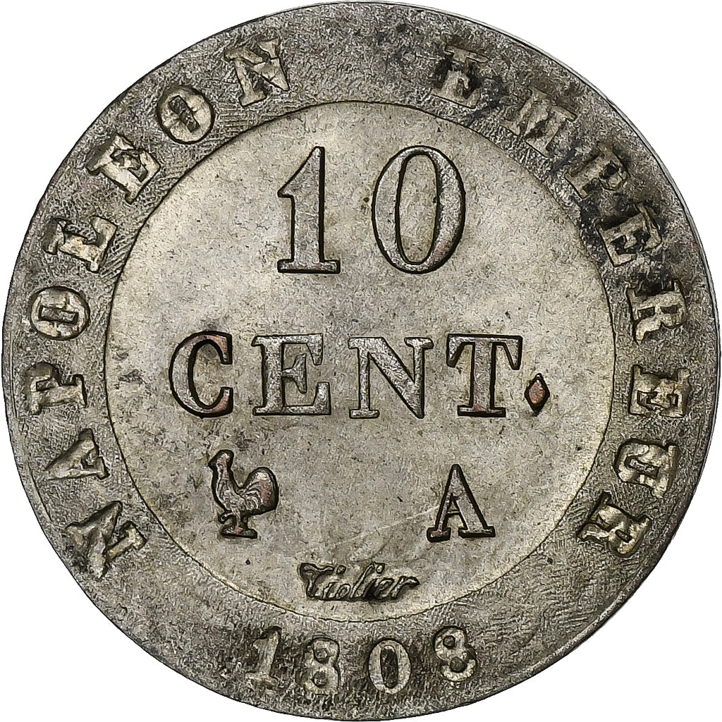 France, Napoleon I, 10 Centimes, 1808, Paris, Billon, AU(55-58), Gadoury:190