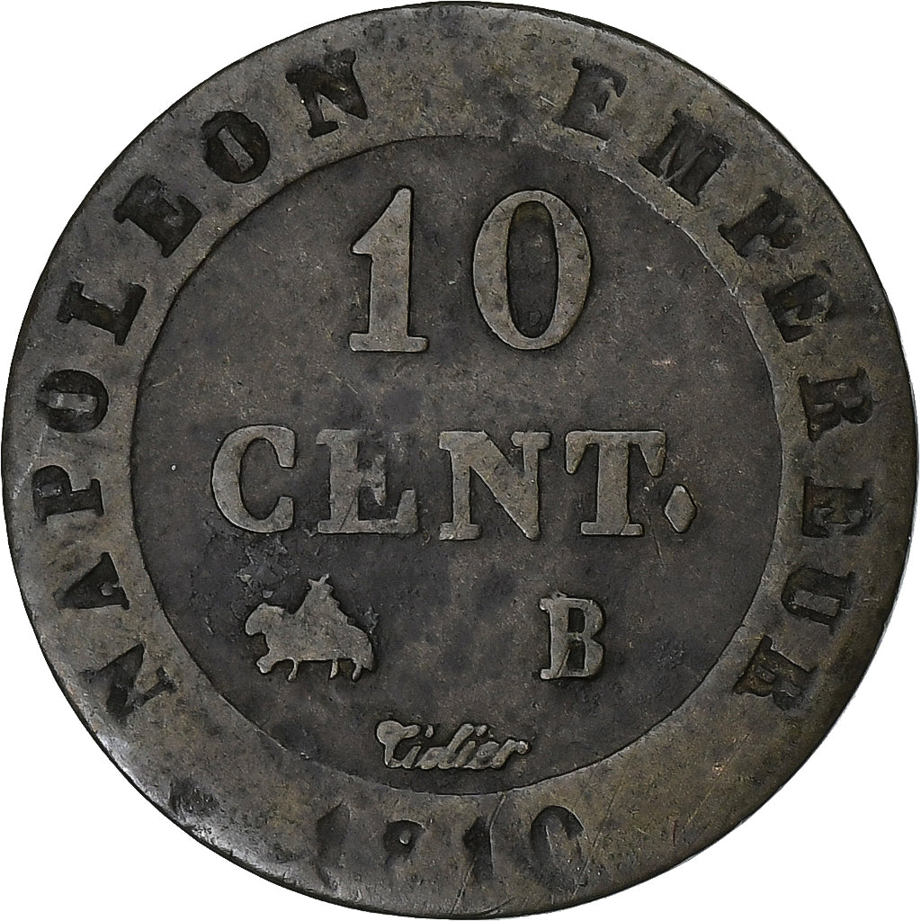 France, Napoleon I, 10 Centimes, 1810, Rouen, Billon, VF(30-35), Gadoury:190