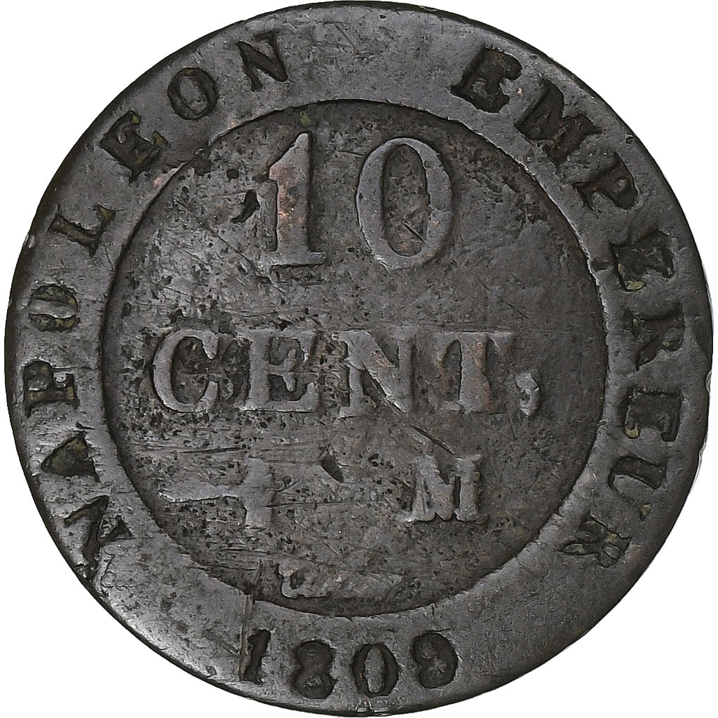 France, Napoleon I, 10 Centimes, 1809, Toulouse, Billon, VF(30-35), Gadoury:190
