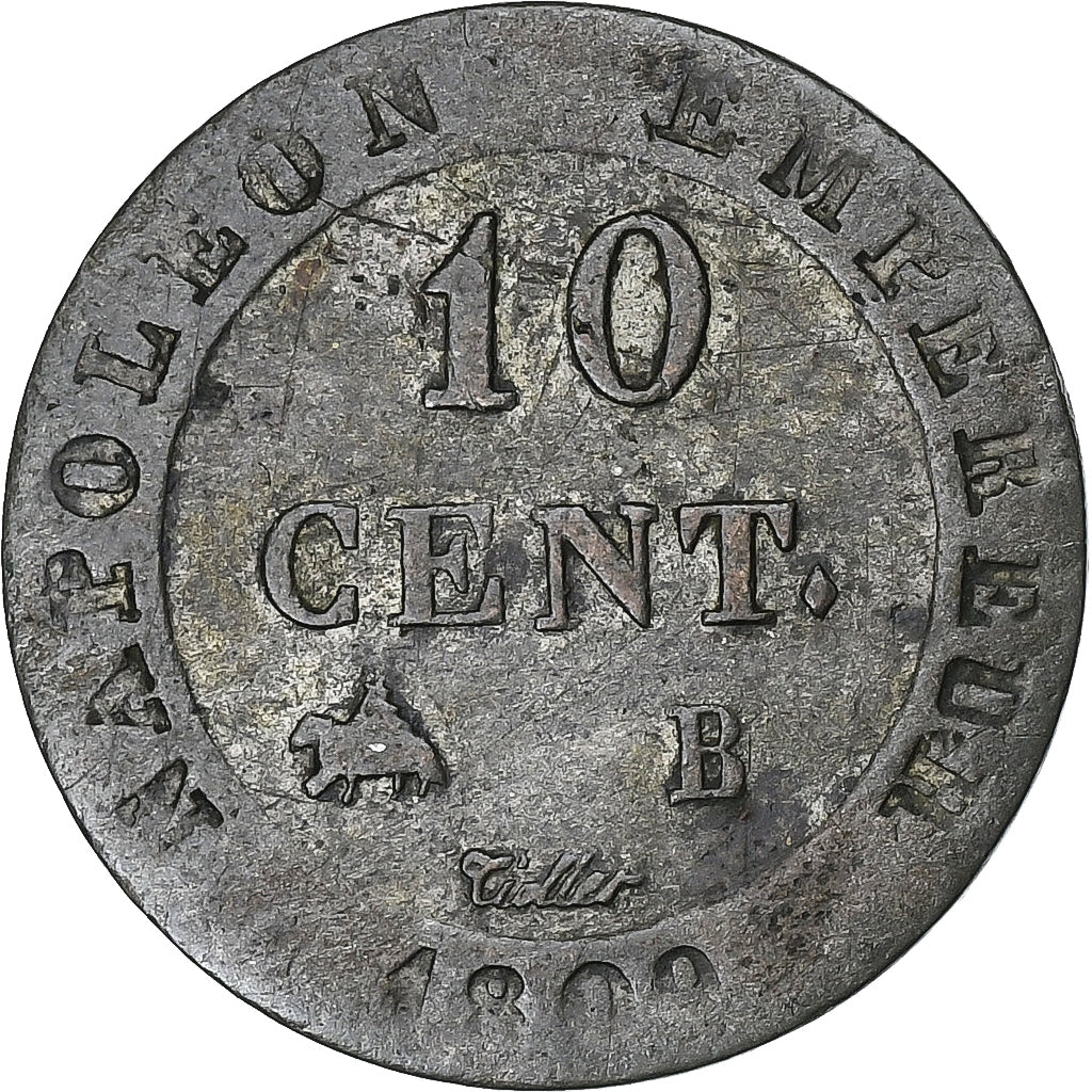 France, Napoleon I, 10 Centimes, 1809, Rouen, Billon, VF(30-35), Gadoury:190