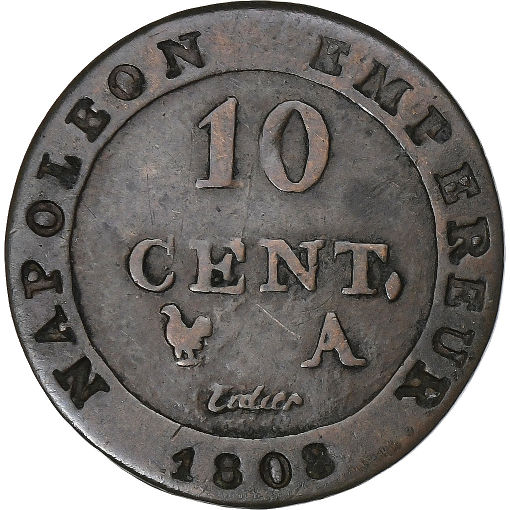 France, Napoleon I, 10 Centimes, 1808, Paris, Contemporary forgery, Billon