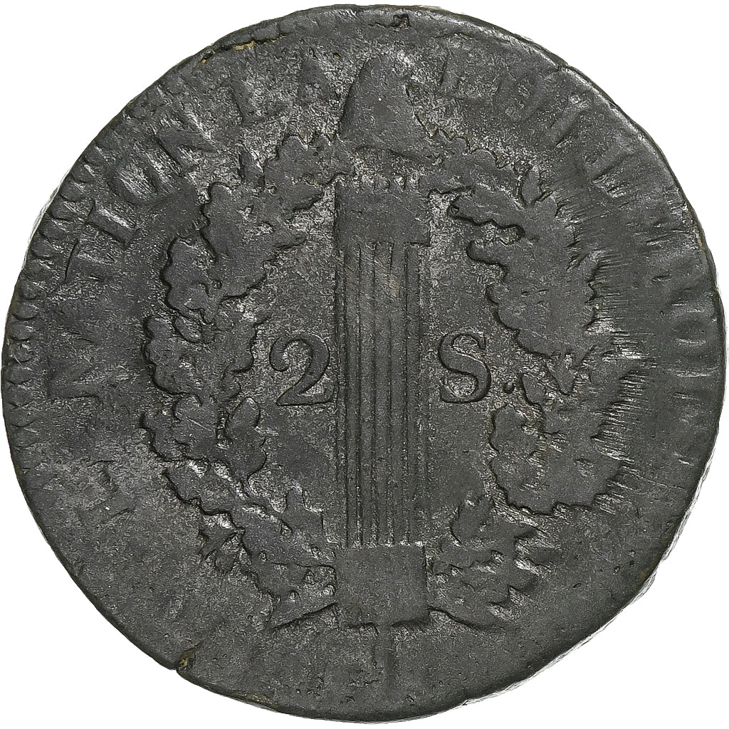 Francia, Louis XVI, 2 Sols, 1792/91 / AN 4, Orléans, Métal de cloche, BC+