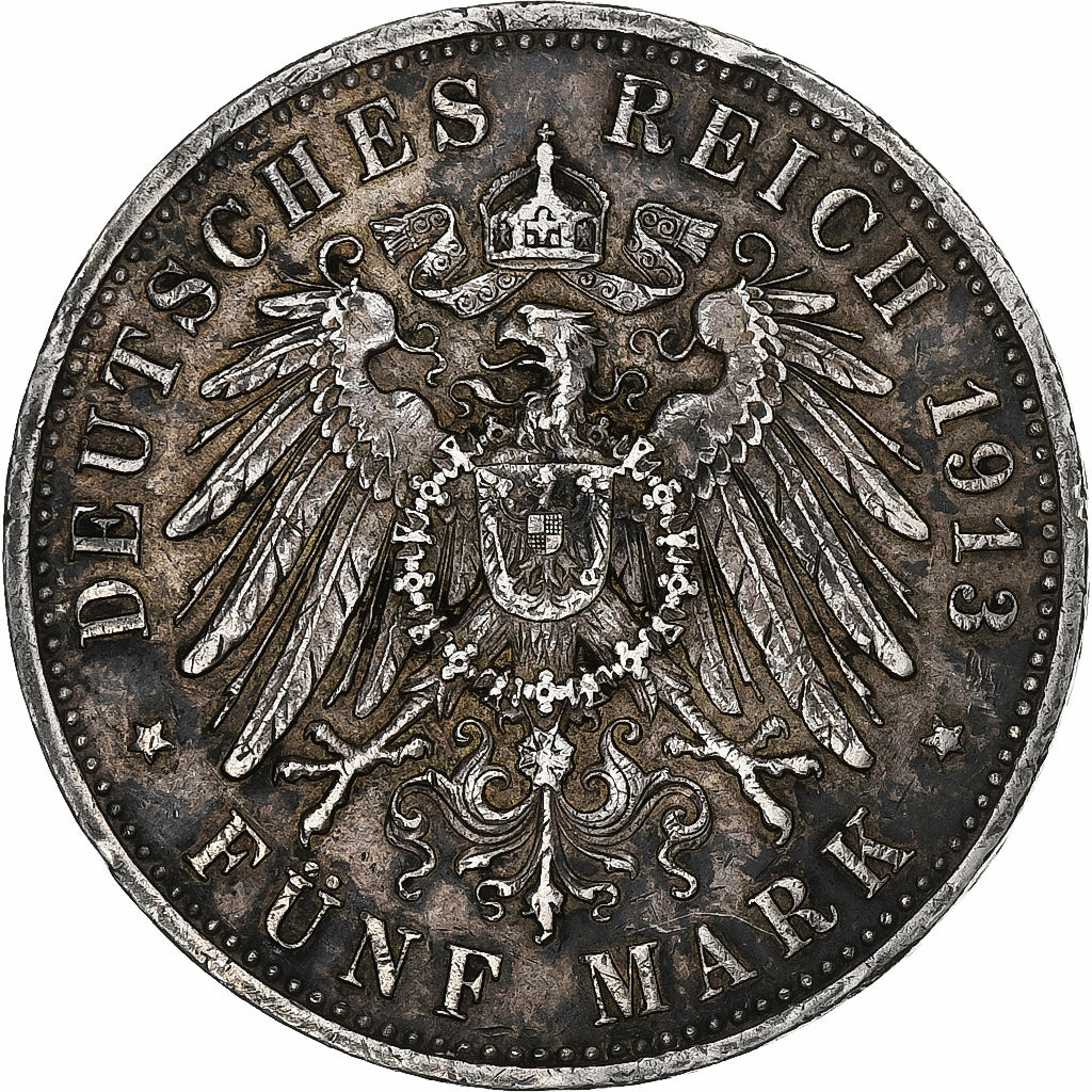Kingdom of Prussia, Wilhelm II, 5 Mark, 1913, Berlin, Argento, BB, KM:536