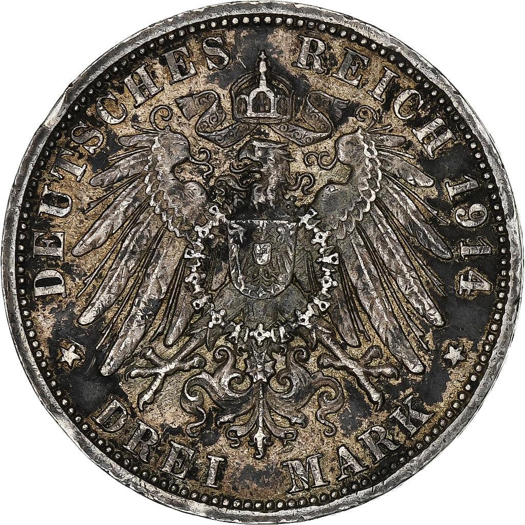 Kingdom of Prussia, Wilhelm II, 3 Mark, 1914, Berlin, Prata, EF(40-45), KM:538