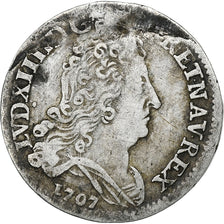 Francia, Louis XIV, 10 Sols aux insignes, 1707, Argento, MB+, Gadoury:133