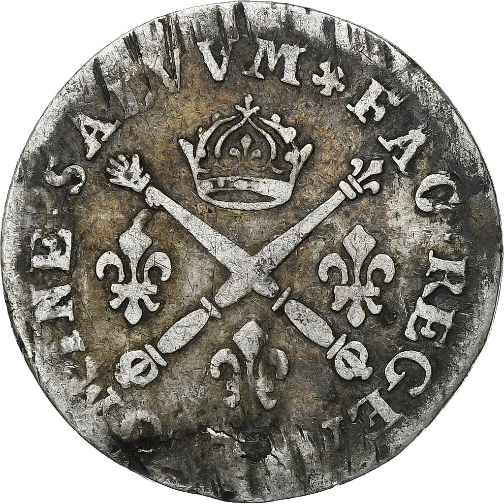 Francia, Louis XIV, 10 Sols aux insignes, 1707, Argento, MB+, Gadoury:133