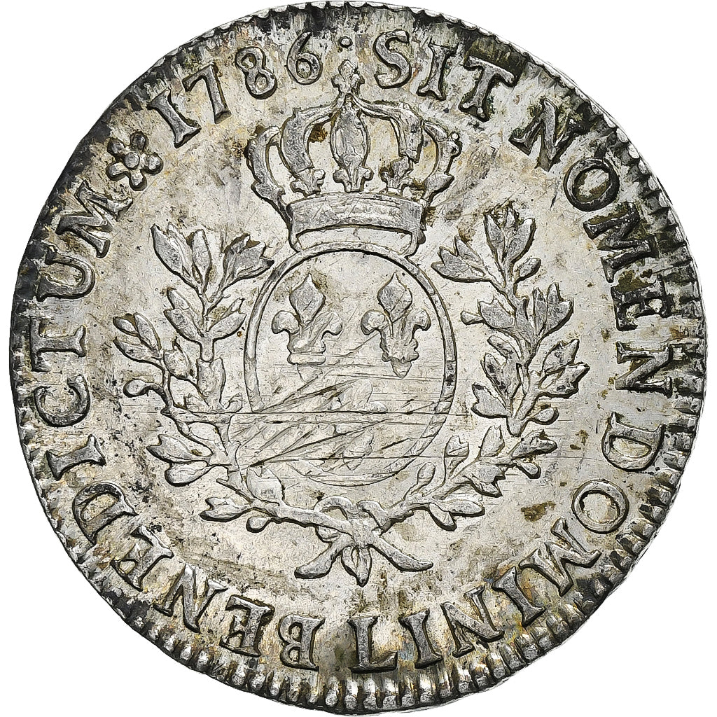 França, Louis XVI, Ecu aux branches d'olivier, 1786, Bayonne, Prata, VF(30-35)