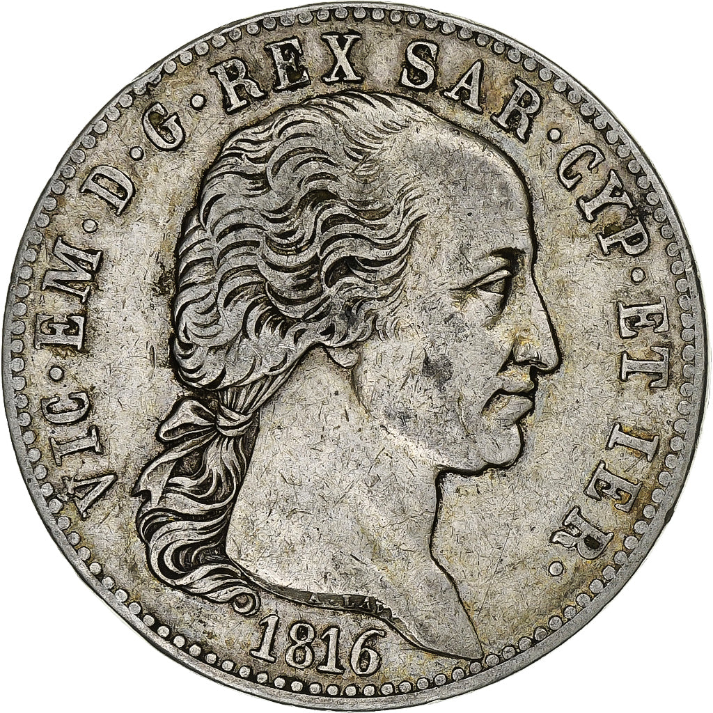 Kingdom of Sardinia, Vittorio Emanuele I, 5 Lire, 1816, Torino, Silver
