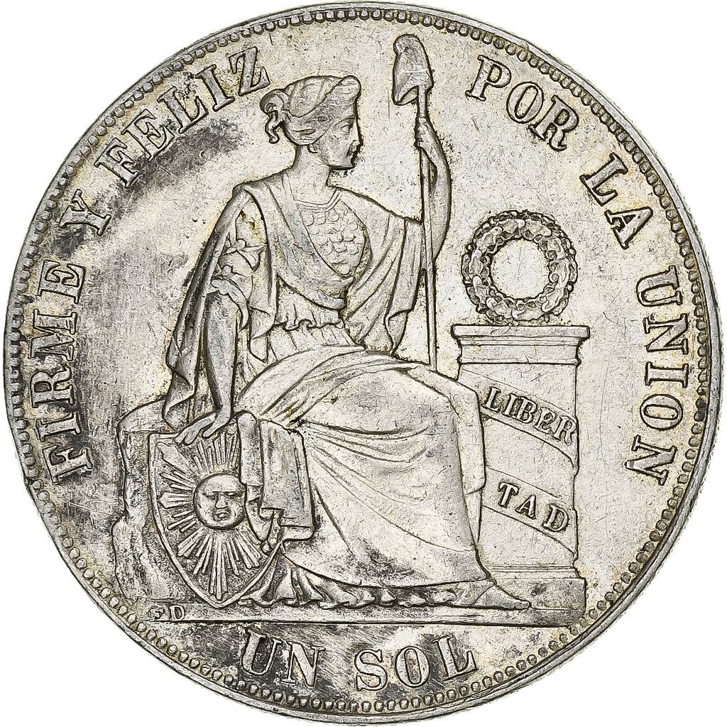 Peru, Sol, 1884, Lima, Prata, AU(50-53), KM:196