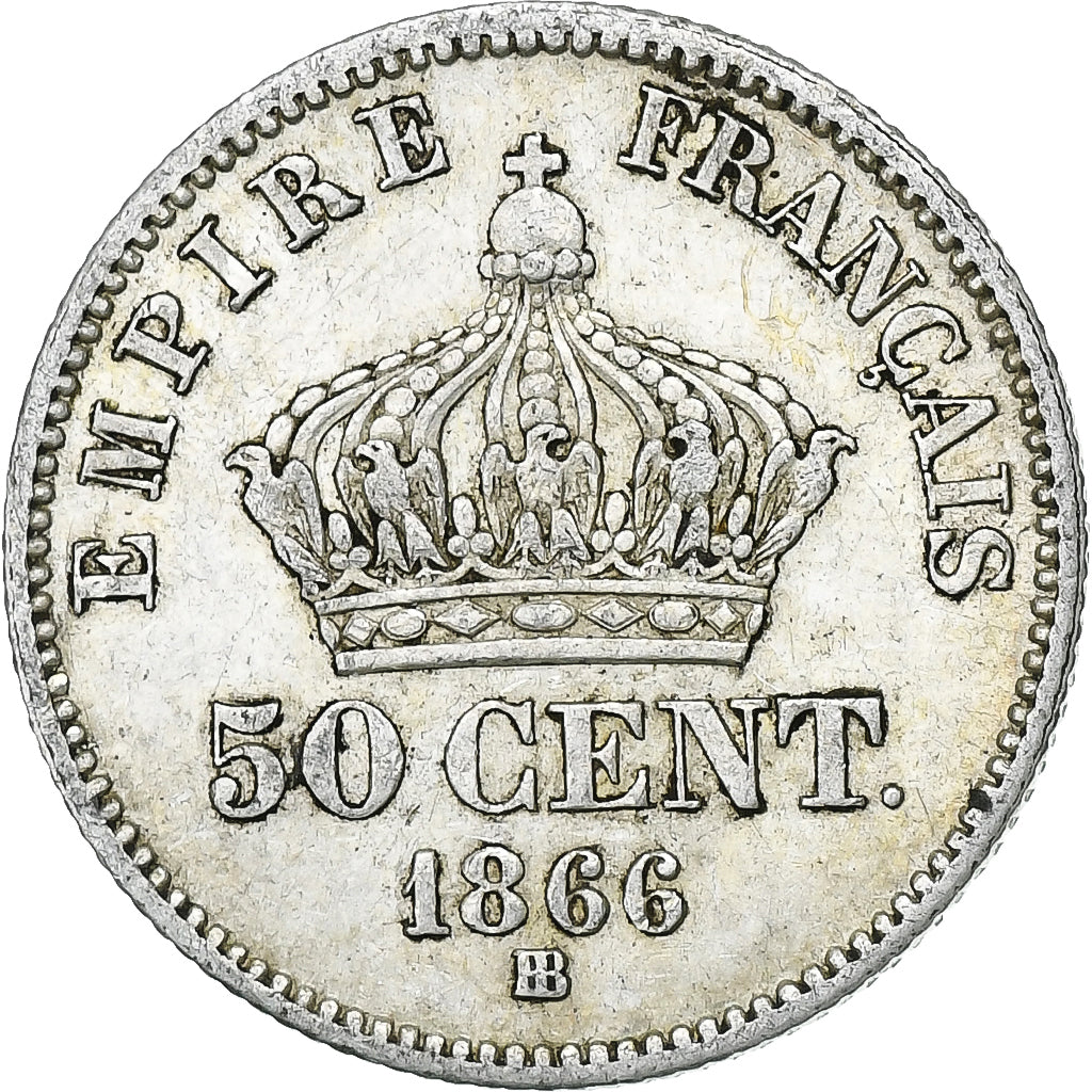 France, Napoleon III, 50 Centimes, 1866, Strasbourg, Silver, EF(40-45)