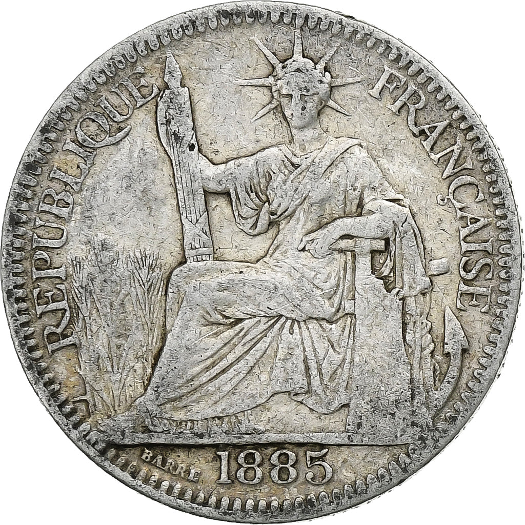 French Indochina, 10 Centimes, 1885, Paris, Silver, VF(30-35), KM:2