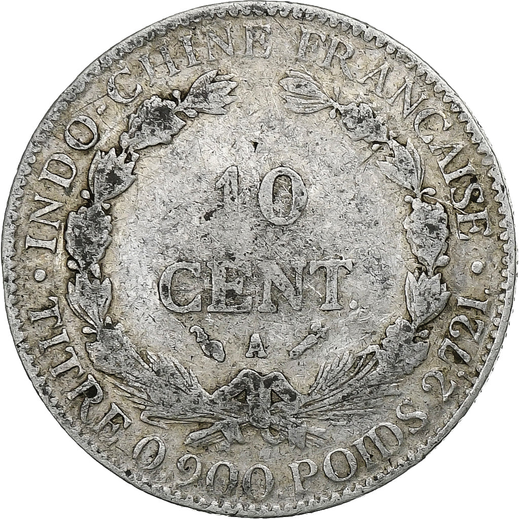 French Indochina, 10 Centimes, 1885, Paris, Silver, VF(30-35), KM:2