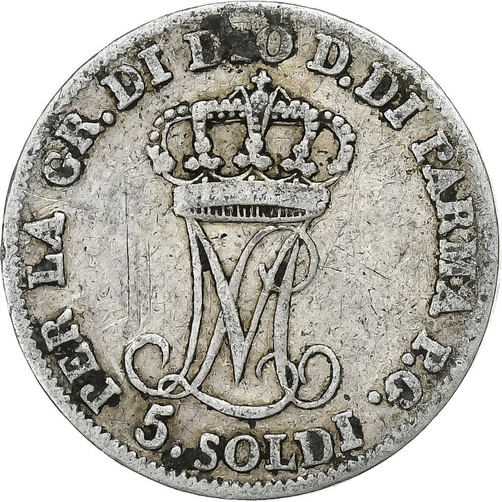 Duchy of Parma, Maria Luigia, 5 Soldi, 1815, Milan, Silver, VF(20-25)