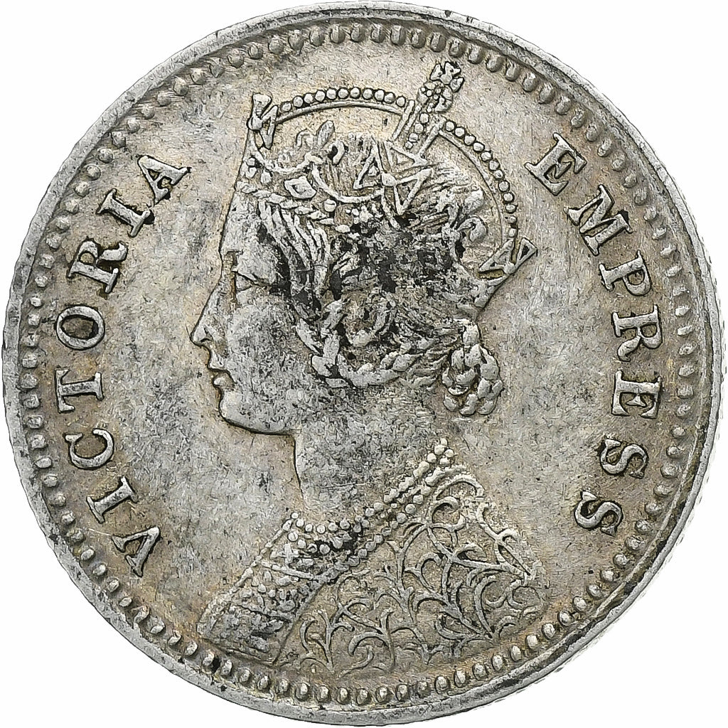 India-British, Victoria, 1/4 Anna, 1878, Calcutta, Silver, EF(40-45), KM:490