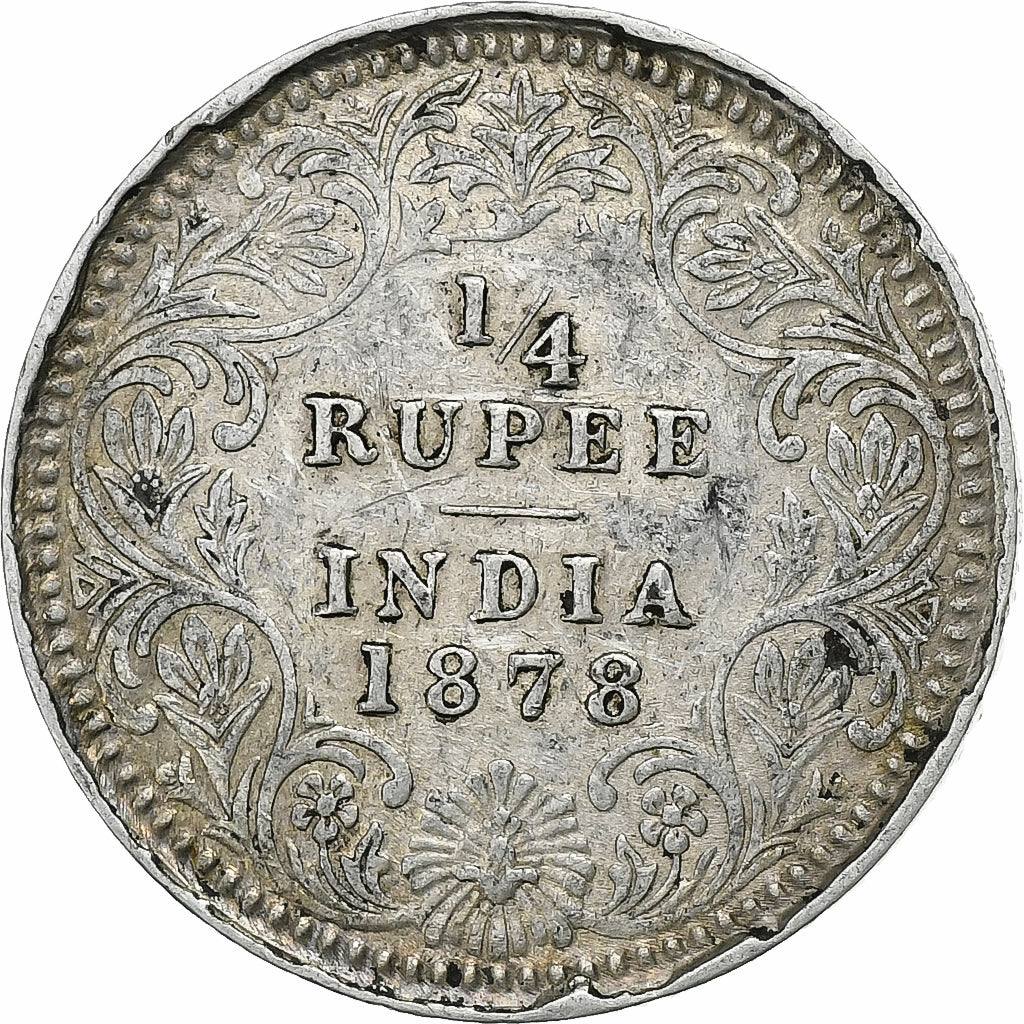 India-British, Victoria, 1/4 Anna, 1878, Calcutta, Silver, EF(40-45), KM:490