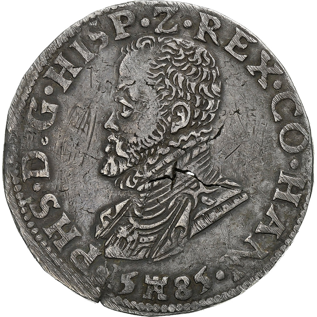 Spanish Netherlands, Philip II, 1/2 Philipsdaalder, 1585, Tournai, Silver