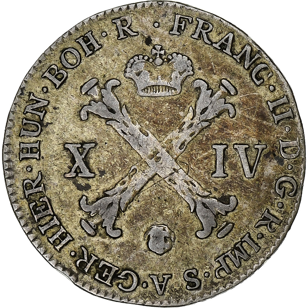 NIDERLANDY AUSTRIACKIE, Franz II, 14 Liards, 1794, Brussels, Srebro, EF(40-45)