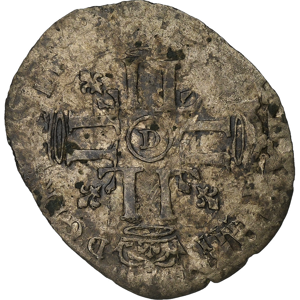 Francia, Louis XIV, 15 Deniers, 1694, Lyon, contremarqué lis, Biglione, MB