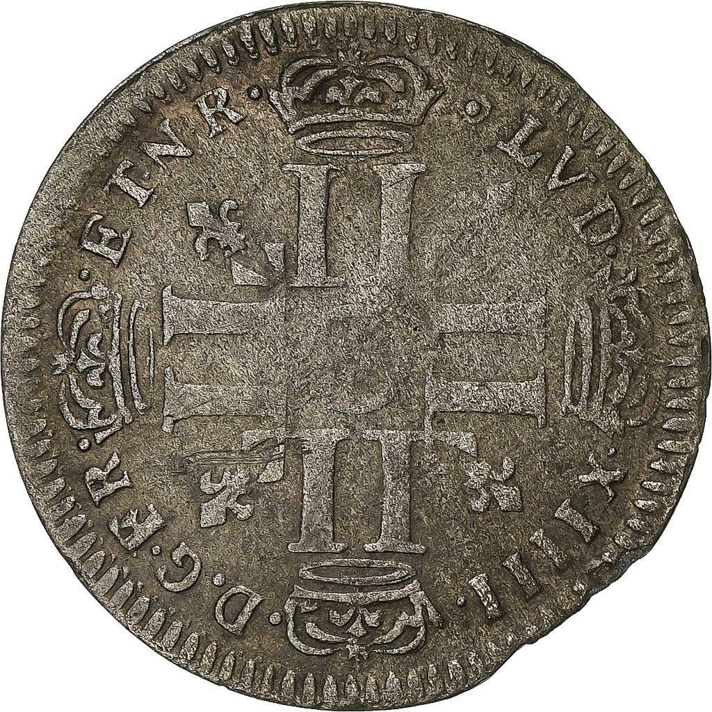 França, Louis XIV, Quinzain aux 8 L, 1693, Lingote, VF(30-35), Gadoury:91