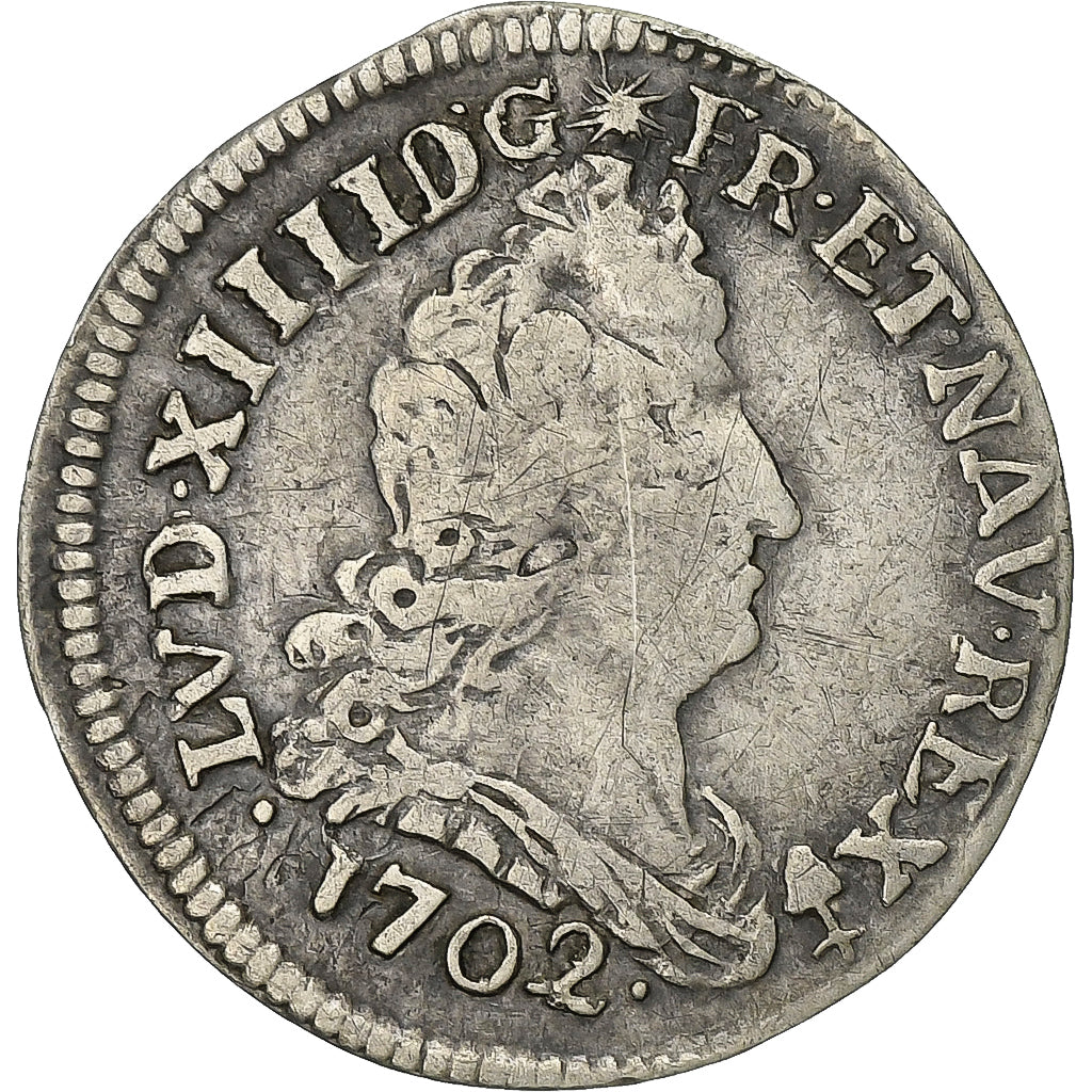 Francia, Louis XIV, 5 sols de Béarn aux insignes, 1702, Besançon, Vellón