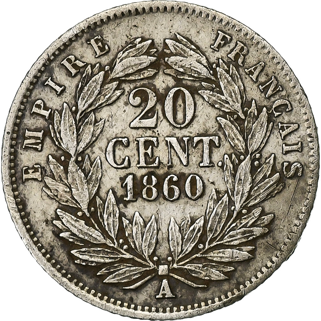 France, Napoleon III, 20 Centimes, 1860, Paris, Silver, EF(40-45), Gadoury:305