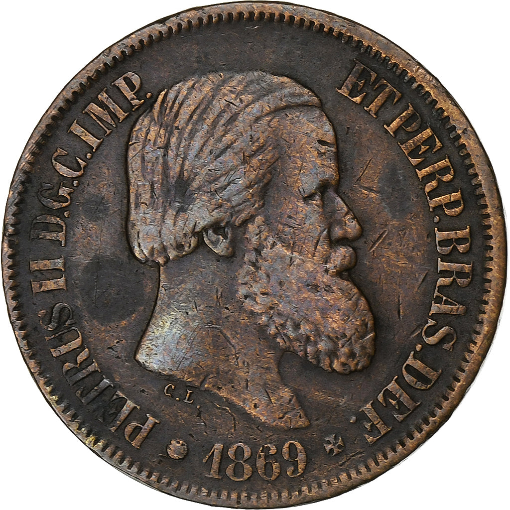 Brazil, Pedro II, 20 Reis, 1869, Bronze, EF(40-45), KM:474
