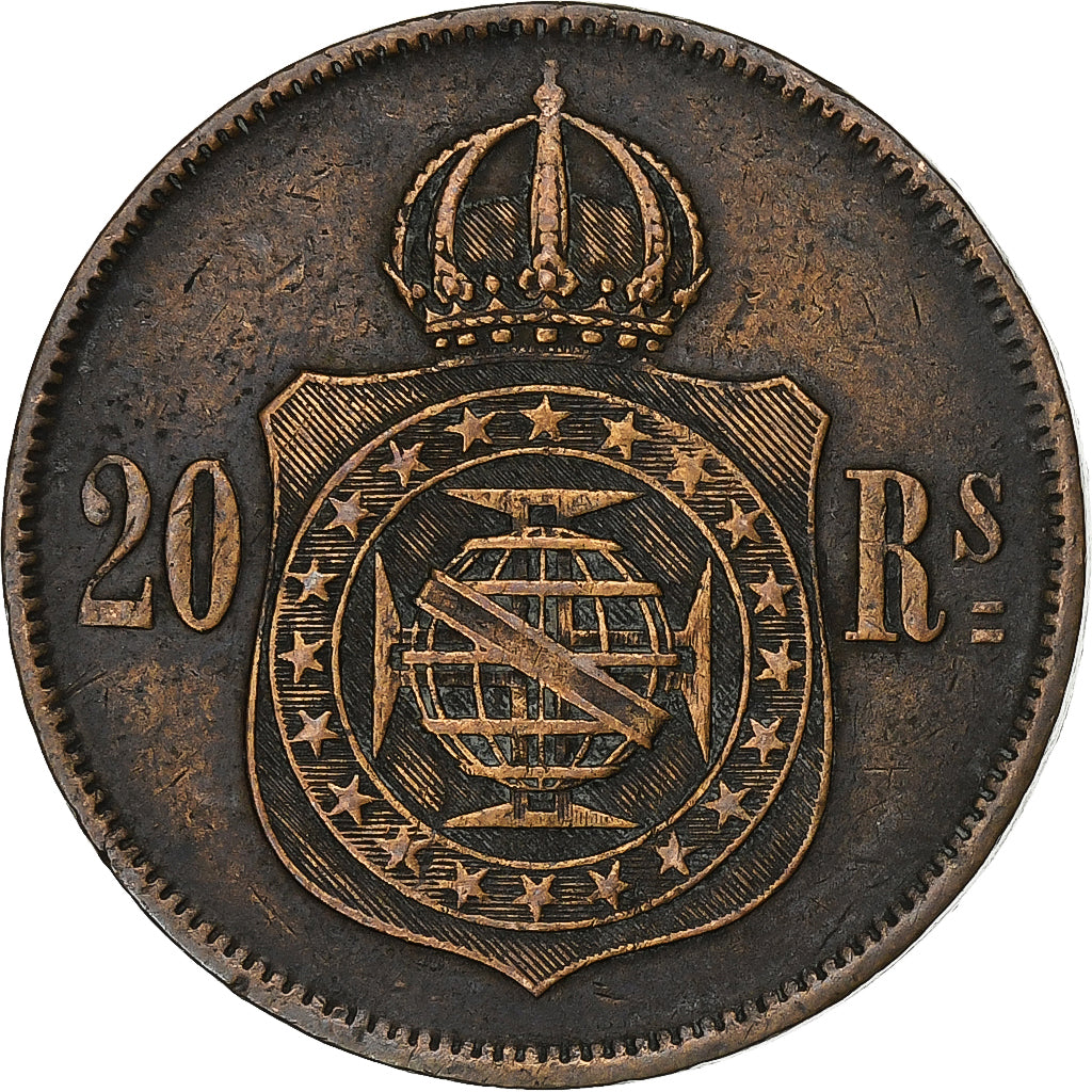 Brazil, Pedro II, 20 Reis, 1869, Bronze, EF(40-45), KM:474