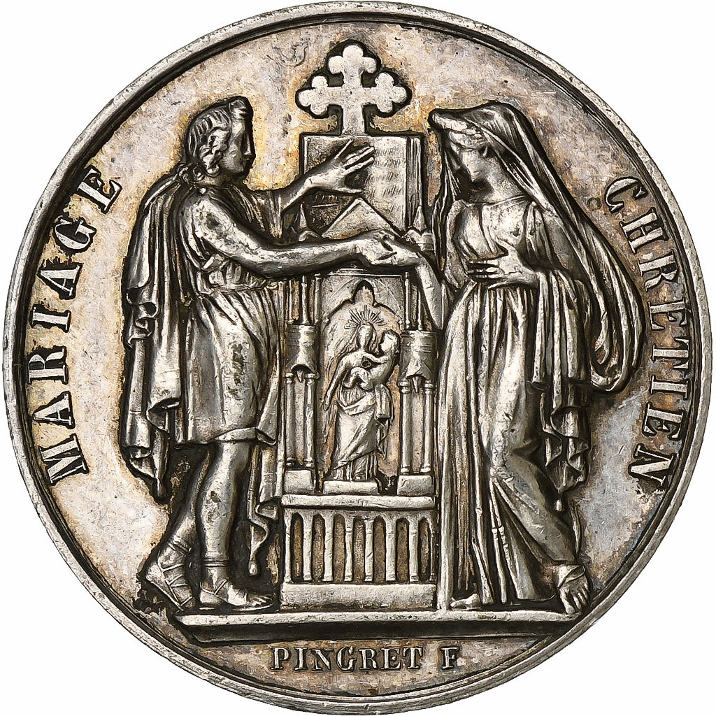 France, Médaille de mariage, Mariage Chrétien, Argent, TTB+