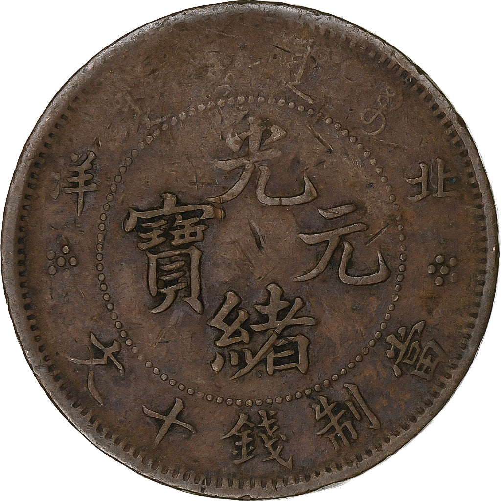 China, CHIHLI PROVINCE, Guangxu, 10 Cash, 1906, Cobre, VF(30-35), KM:67.3