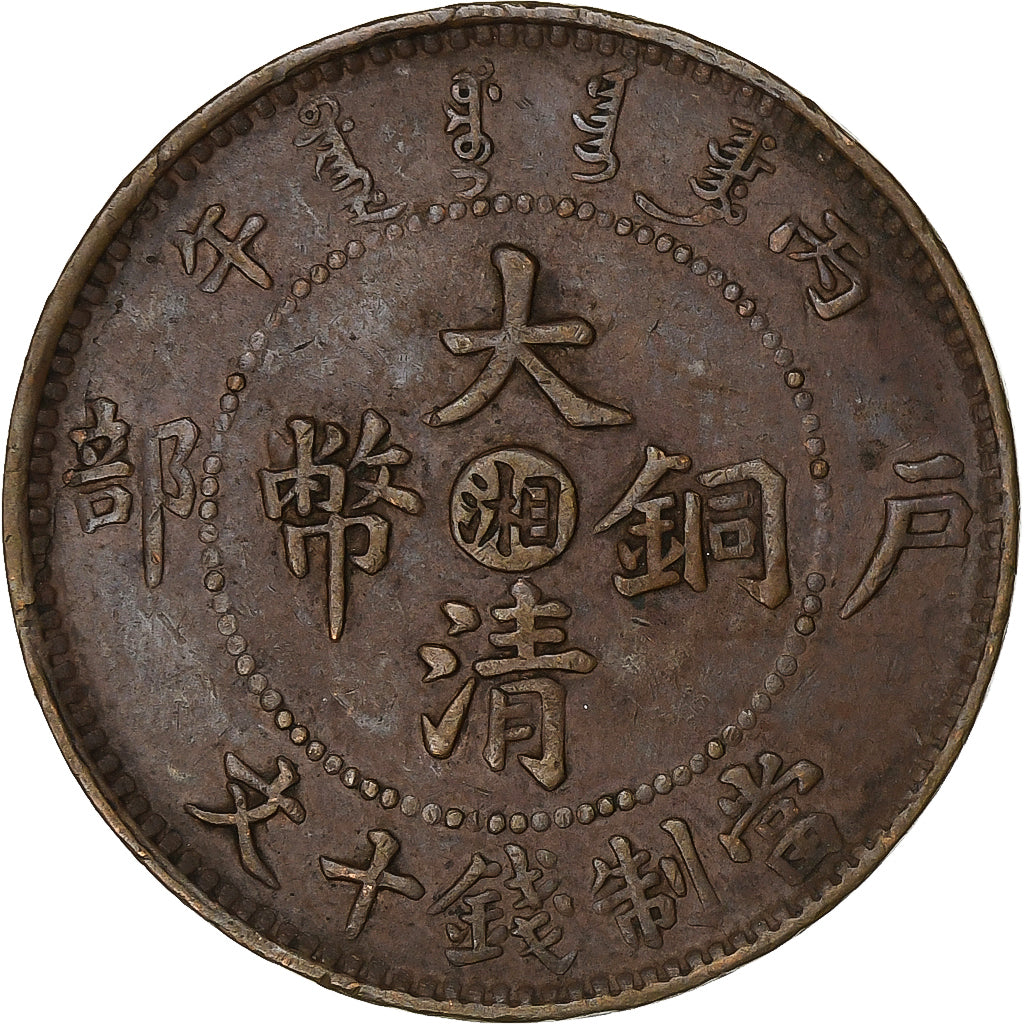 China, HUNAN PROVINCE, Guangxu, 10 Cash, 1906, Cobre, MBC+, KM:10