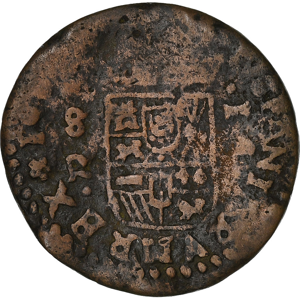 Spain, Philip IV, 16 Maravedis, 1661-1664, Seville, Copper, F(12-15), KM:172.7