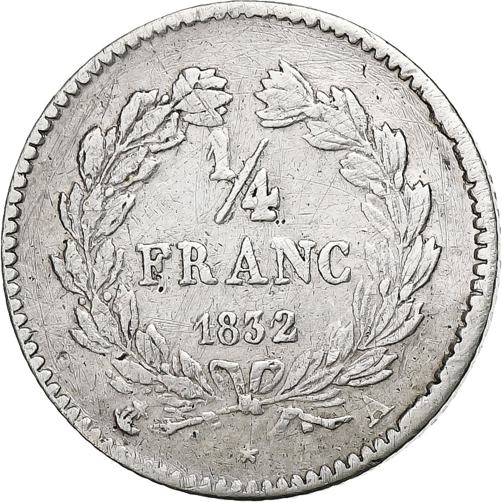 Francia, Louis-Philippe I, 1/4 Franc, 1832, Paris, Argento, MB+, Gadoury:355