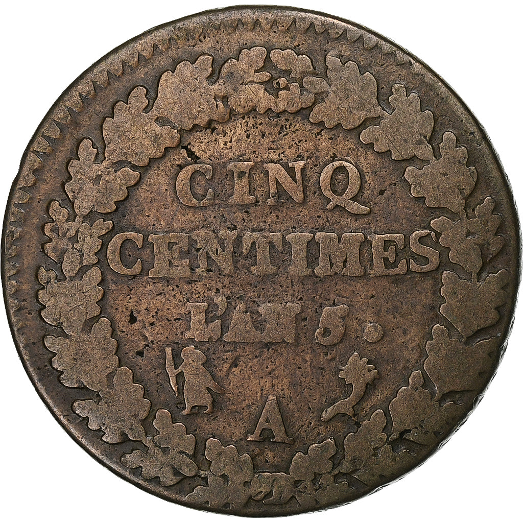 Francia, 5 Centimes, Dupré, AN 5, Paris, Rame, MB, Gadoury:126, KM:640